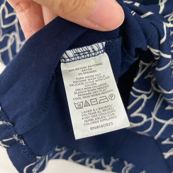 New LOFT size XL Navy White Heart Print Stretch Knit Novelty Long Sleeve Top - Picture 7 of 9